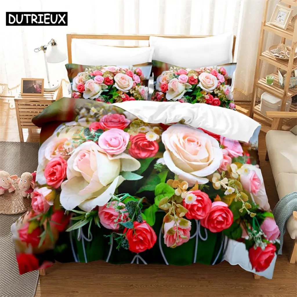 

Luxury Red Rose Queen Bedding Set Duvet Cover Set Bedding Comforter Bedding Sets Bed Linen King Size Duvet Cover Bedding Set