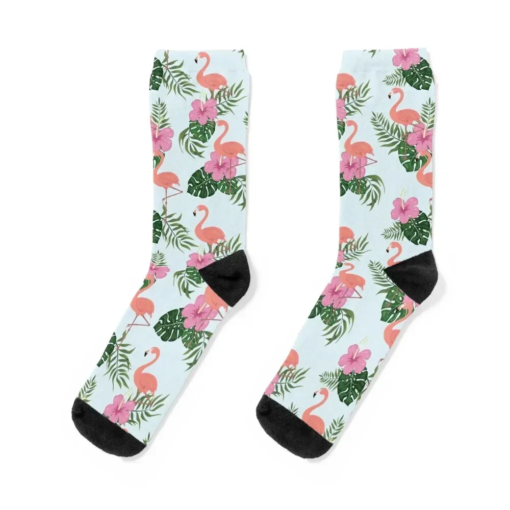 Flamingo Water Bird Waterbird with Flowers Flowers Pattern Socks halloween cotton Stockings compression Girl'S Socks Men's