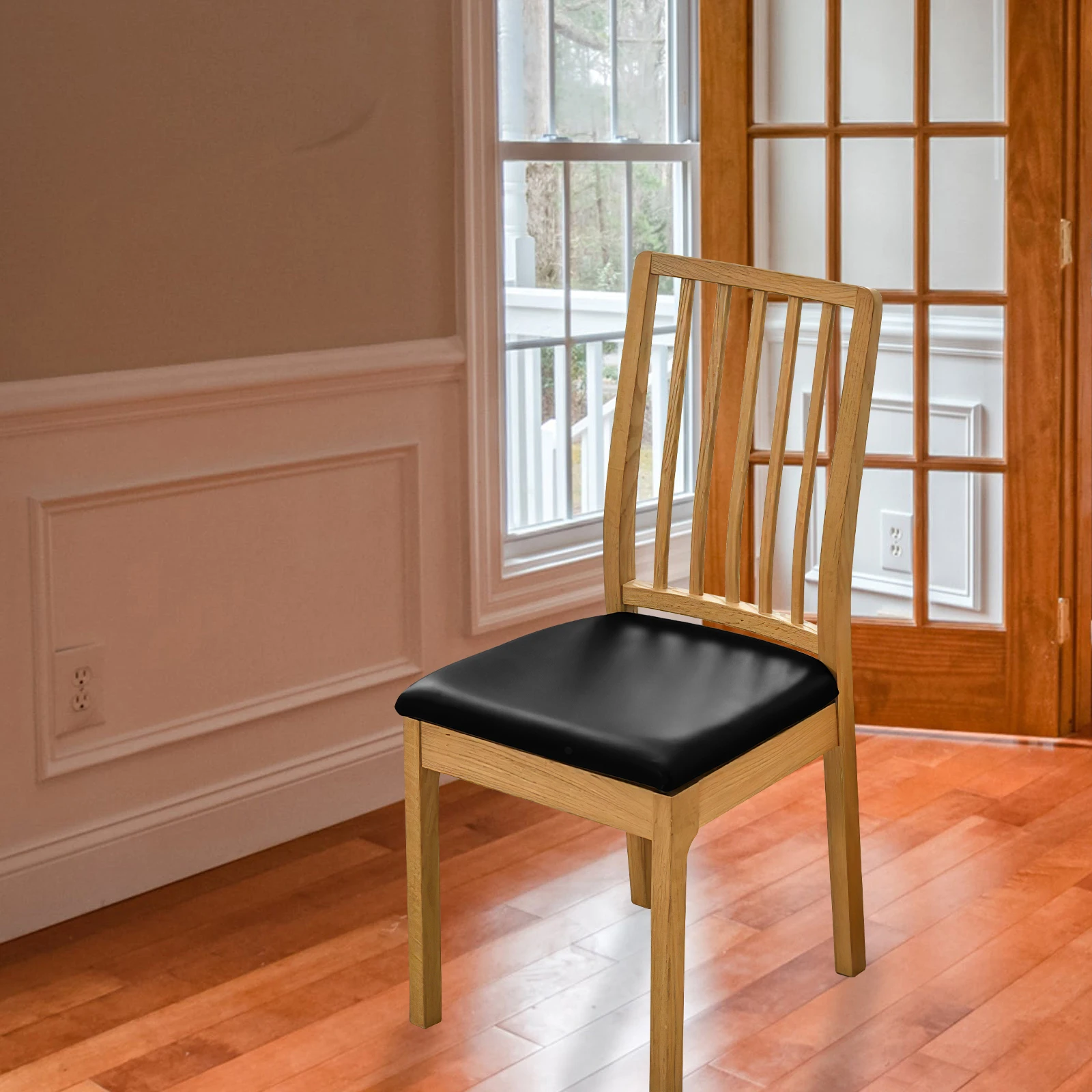 

Waterproof Chair Seat Cover Black Artificial Elastic Stretch Chair Cover for Dining Room Kitchen Home Protector