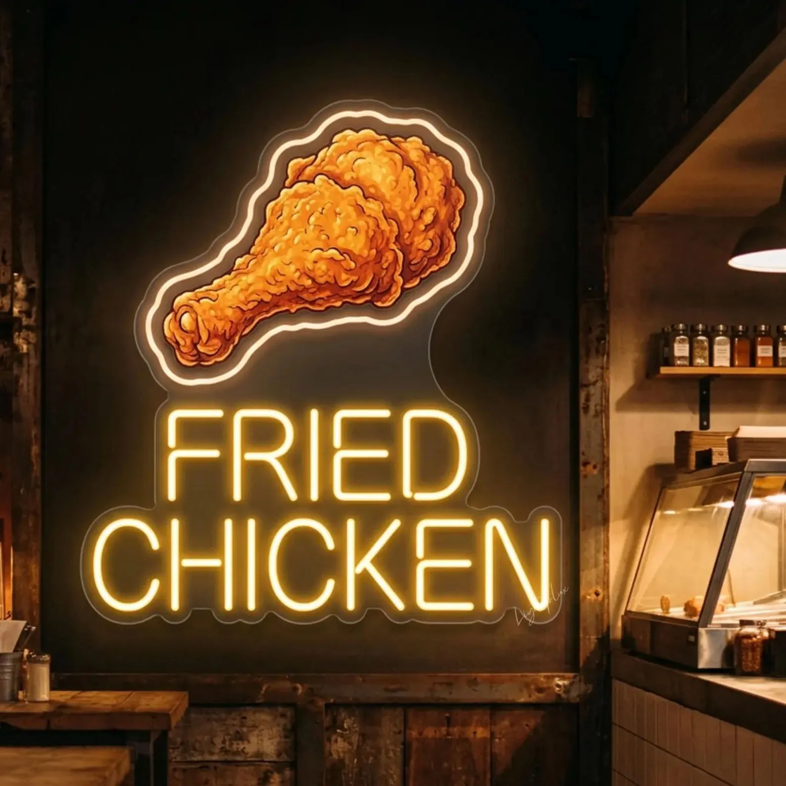 Fried Chicken Neon Sign,Chicken Shop Or Fast Food Restaurant Decor,Chicken Lover Gift,Fast Food Sign,Business Owner Gifts