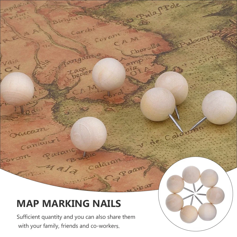 

120Pcs Wooden Round Head Thumb Tacks Push Pins Photo Fixing Map Marking Multi-Function Board Nails for Office Home Classroom