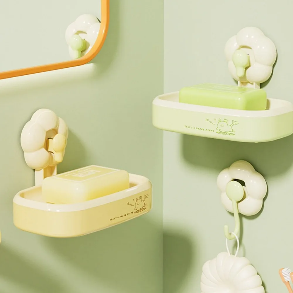 flower Shape sucker Suction Cup Soap Box Wall Mounted Self Adhesive Soap Dish Holder Non-punched Waterproof Punch Free Soap Rack