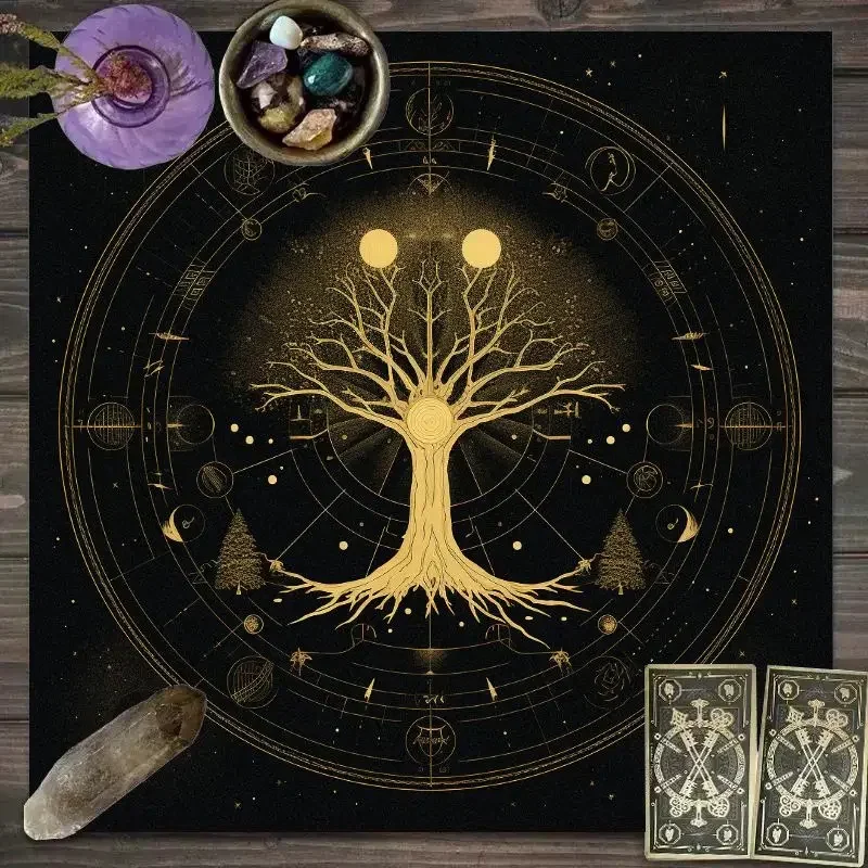50/75/110/137cm Card Tablecloth Polyester Tarot Mat Moon Phase Flower Pagan Card Game Decoration Altar Witchcraft Decoration