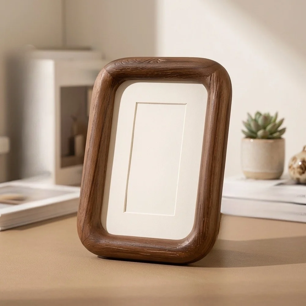 Wood Mortise And Tenon Photo Frame 10.4x7.7cm Rounded Corner Style Black Walnut Teak Sandalwood For Wedding Registration Commemo