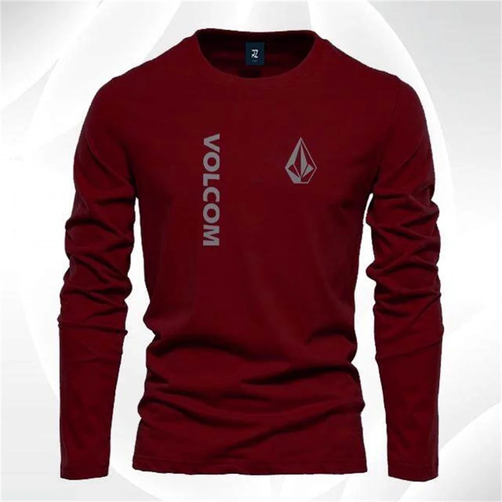 秋のメンズ長袖Tシャツ、グラフィックTシャツ、コットン快適トップス、無地多用途メンズ服Tシャツ