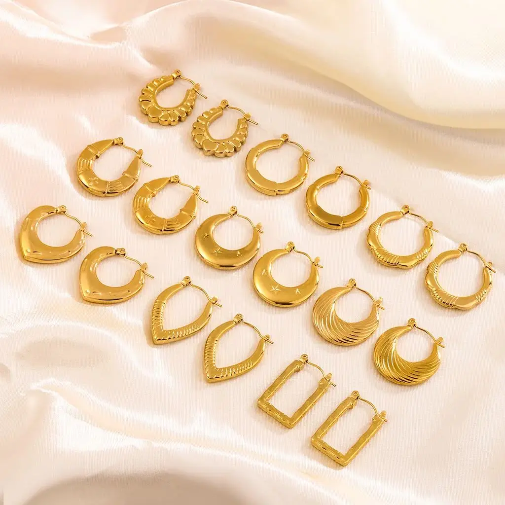 Vintage Stainless Steel Chunky Round Earrings For Women 2024 New Trending Gold Color Geometric Ear Hoops Earrings Jewelry Gift