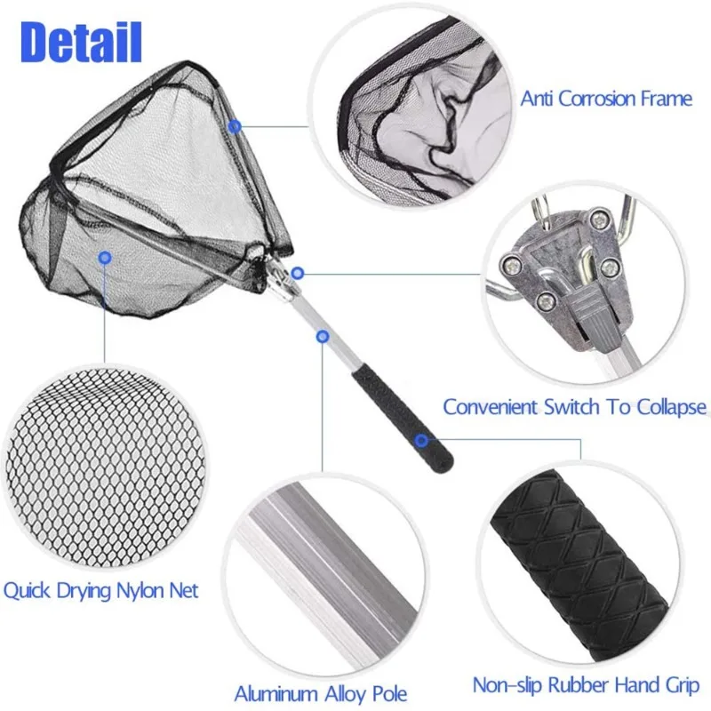 Foldable Fishing Telescopic Landing Net Fly Fish Metal Fine Mesh Portable Short Triangle Fishing Net Fishing Accessories Gear