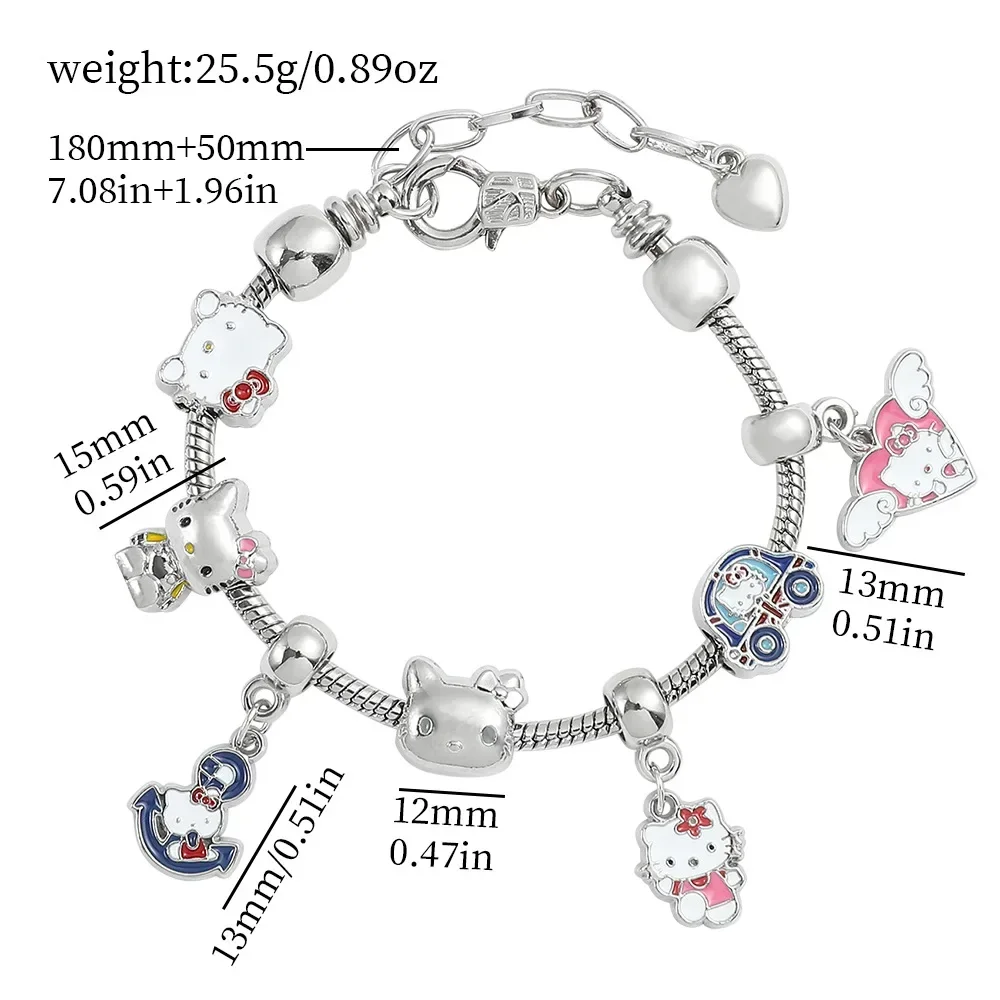 Cute Cat Sanrio Anime Figure Pandora Kids Charm Bracelet Pandora Hello Kitty Handmade Kawaii Bracelet Jewelry Gift for Girls