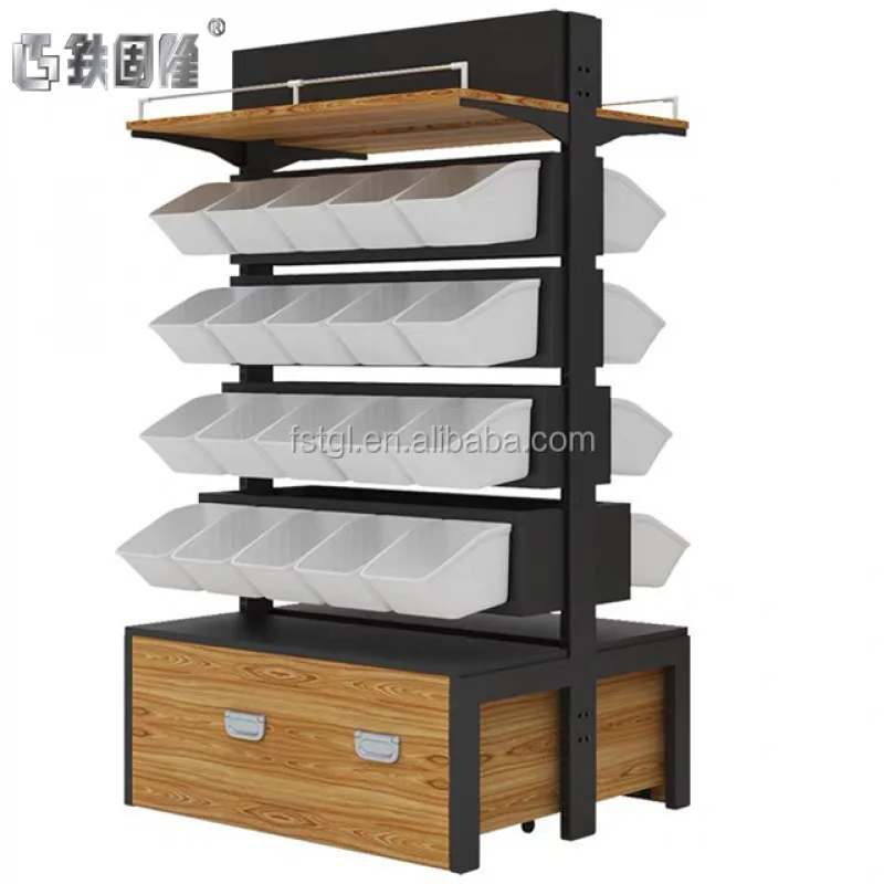 (customized)Fruit Vegetable Bread Food Display Stand Rack High Grade Freestanding Wooden Supermarket Rack 1-Layers Heavy Duty