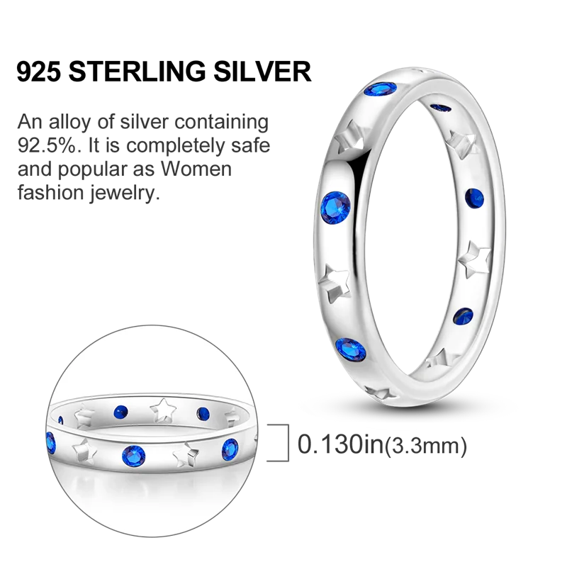 2024 925 Sterling Silver Ring Original Blue Hand of Fatima Sun Star Moon Zircon Finger Rings For Women Wedding Jewelry Gift