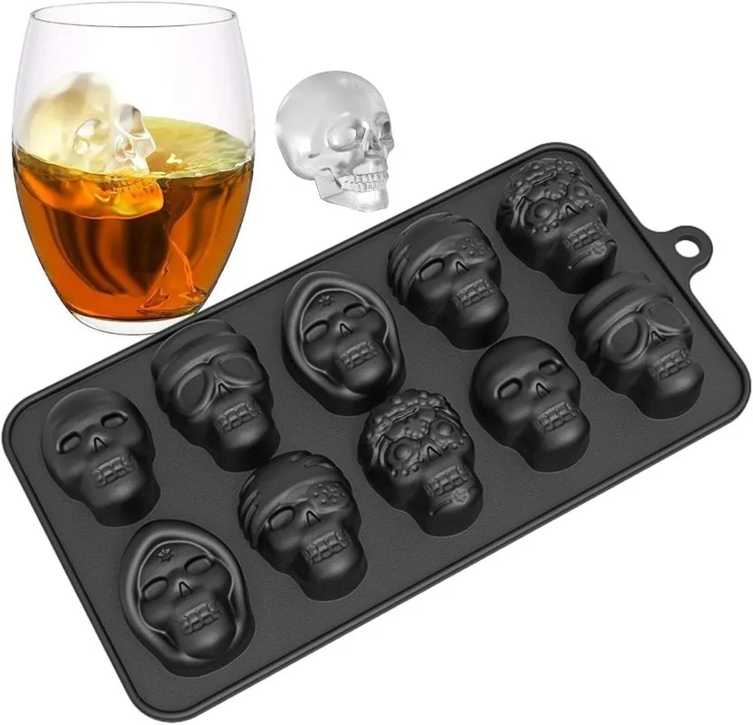 3D Skull Ice Mold | Homemade Halloween Ice Mold Tray, Reusable Ice Making Accessory for Chocolate, Ice Cream, and Jelly