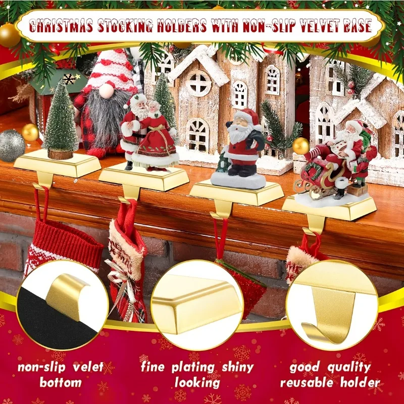 4pcs Christmas Sock Stand for Cloak Weighted Stockings Stand Mantle Frame Christmas Party Decoration Ornament Hanging Storage