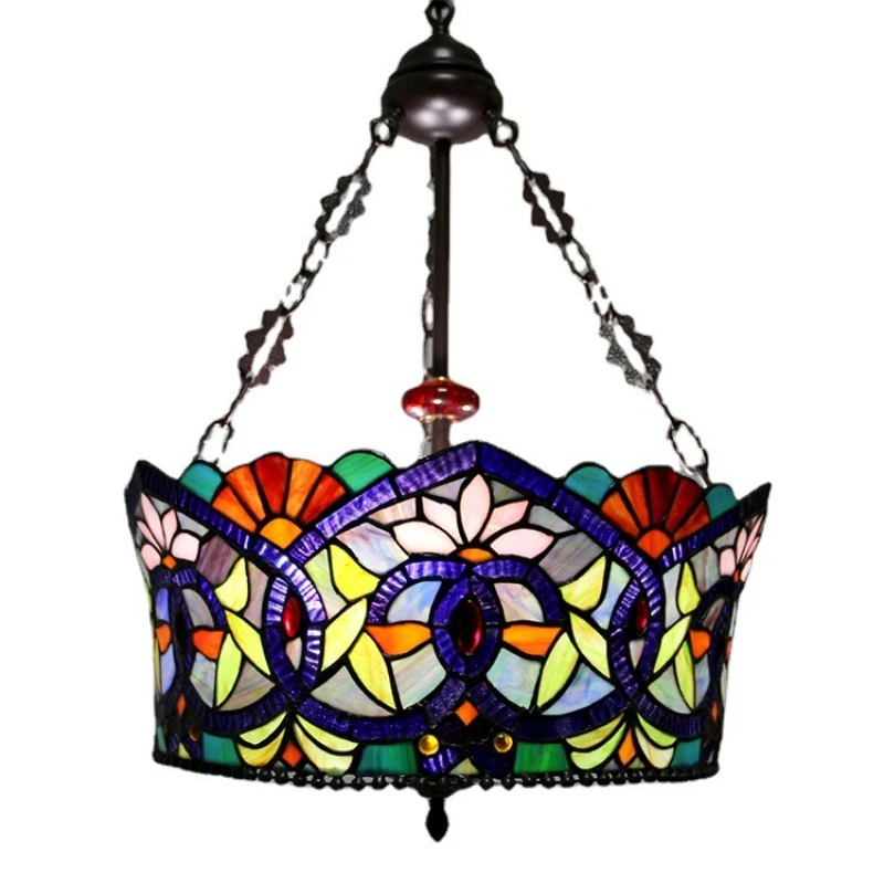 Stained glass art 18-inch anti-chandelier, European pastoral storefront cafe classical decorative lamp