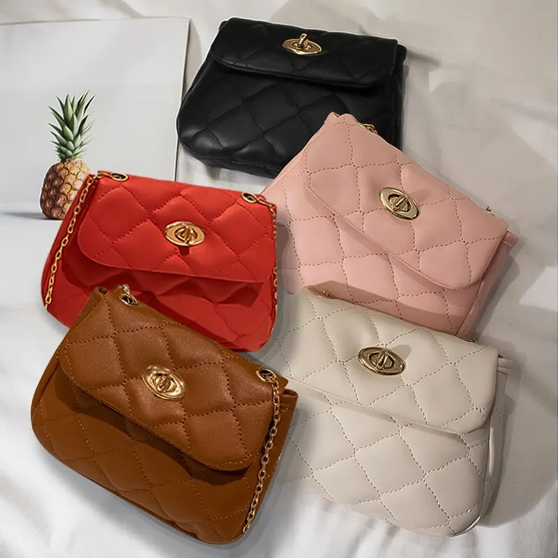 New Fashion Diamond Plaid Chain Bag Chic Versatile Solid Color One Shoulder Bag Crossbody Small Package