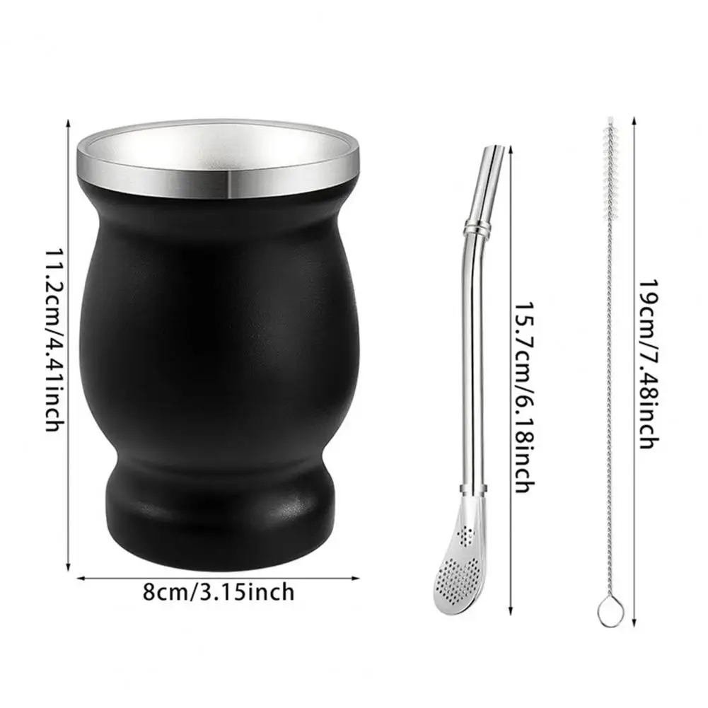 Yerba Mate Gift Set Yerba Mate Cup Set with Double Wall Stainless Steel Gourd Bombilla Teacup Brush – Durable Easy to Clean
