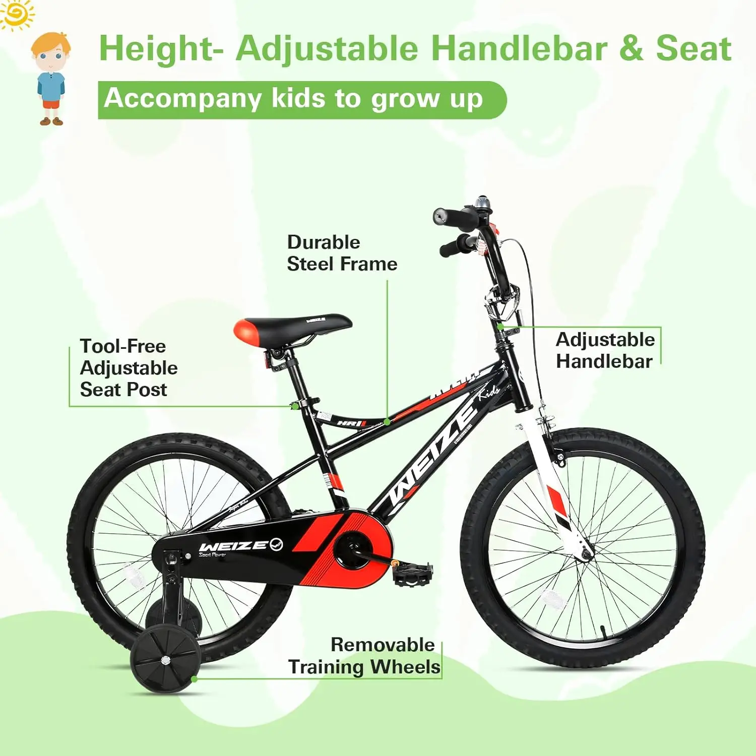 16 20 Inch Children Bicycle for Boys Girls Ages 4-12 Years Old, Rider Height 38-60 Inch, Coaster Brake, Multiple