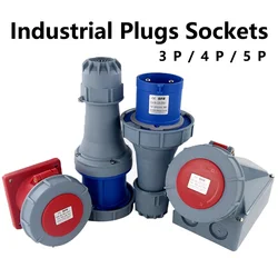 63A 125A IP67 220V 380V Industrial MALE FEMALE Plug and Socket  3P/4P/5P Electrical ConnectorWall Mounted Socket