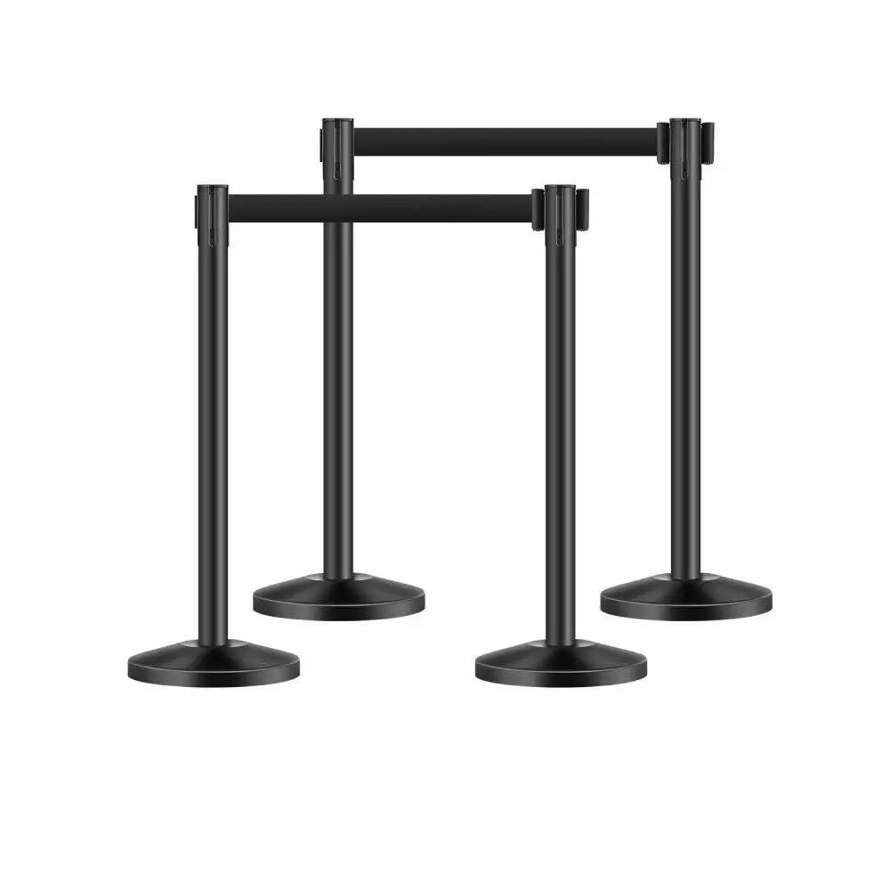 

4 Piece Carbon Steel Black Retractable Belt Stanchion Sand Injection Hollow Base Crowd Control Barrier