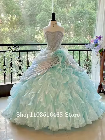 Custom Strapless Evening Gown Full Skirted Ball Gown Corset Formal Dress Quincea&ntilde;era Gown Sweet 15 Birthday Dress Evening Gown