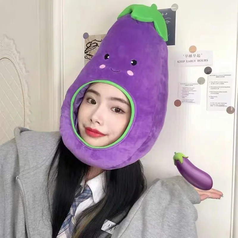 

Creative Funny Cute Eggplant Party Hood Hat Plush Headgear Costume Headdress Selfie Head Dressing Hat Novelty Beanie Adult Kids