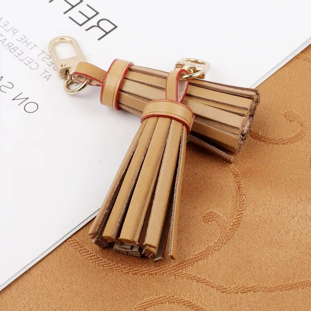 Handcrafted Vachetta Leather Tassel Bag Charm For Women Shoulder Bag Handbag Purse Key Ring Mini Tassel Bag Pendant Bag Ornament