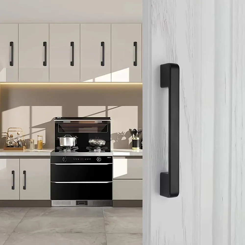 Modern American Style Black Kitchen Cabinet Door Handles Aluminium Alloy Fashion Furniture Cupboard Pull Handle Drawer Knobs
