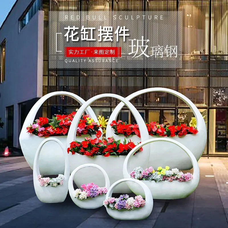 

Outdoor fiberglass flower basket sculpture ornament creative garden landscape square park courtyard flower tank lawn decoration