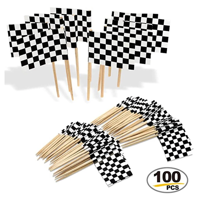 100pcs Racing Flag Toothpicks Checkered Flag Picks Appetizer Toothpicks Fruit Sticks for Cocktail Party