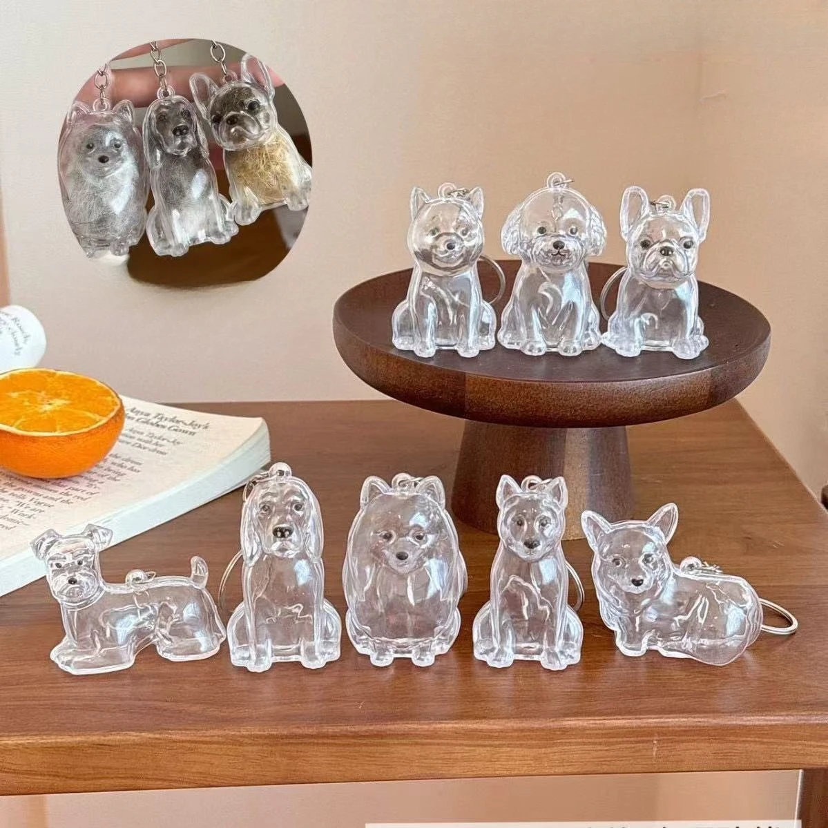 Pet Hair Memorial Keychain Pendant - Adorable Dog Transparent Hair Collection in Dog Shape Creative Key