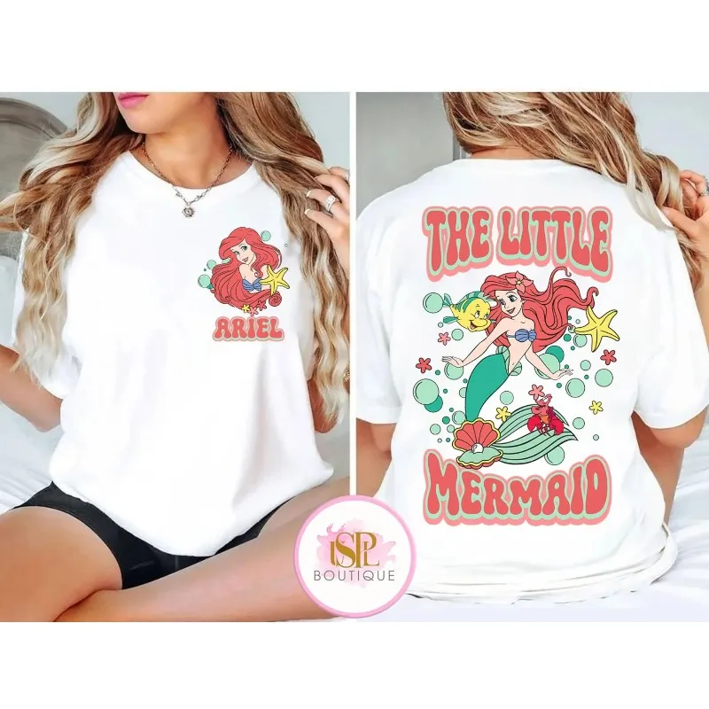 Camisa de princesa Bootleg Ariel de Disney de 2 caras, camiseta de La Sirenita de Disney, camiseta de Disney Ariel Sebastian Flounder, camiseta de Disneyland