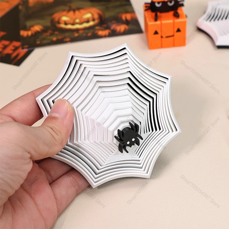 3Dプリントハロウィンスパイダーネットフィジェットトイ9cm携帯用プレイ感覚玩具、ハロウィンホームデコレーション