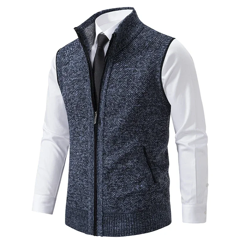 Men Sweaters Vest 2025 Autumn Winter New Wool Warm Velvet Solid Casual Knitwear Turtleneck Sleeveless Sweaters Vest men clothing