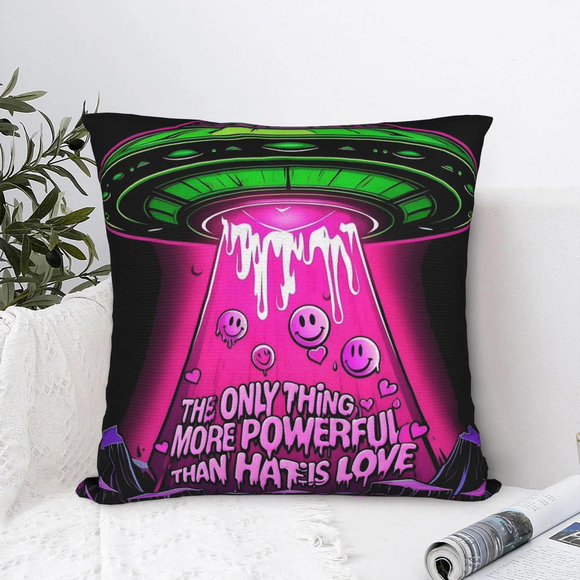 El único elemento más poderoso que la despesteza, es el amor, funda de almohada cuadrada, cojines de poliéster para sofá, funda de almohada impresionante, decoración del hogar