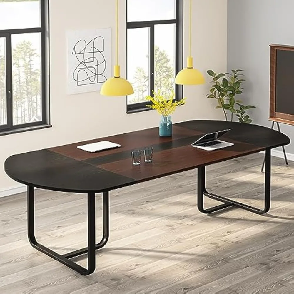 

70.86 Inches 6FT Oval Conference Table, Two-Tone Curved Meeting Table for Office – Large Business Training Seminar