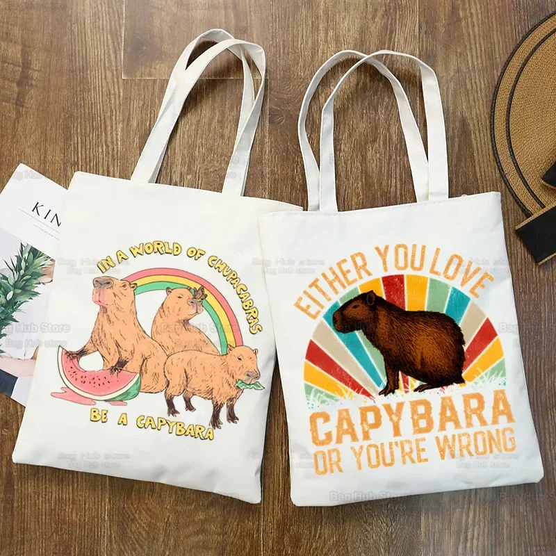 Capybara Cute Ulzzang Shopper Bag Print Canvas Animal Cartoon Tote Bag Handbags Women Bag Harajuku Shoulder Bags