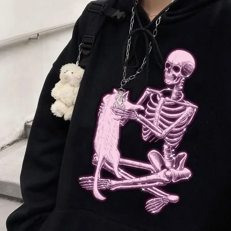 

Women's Hoodie Gothic Street Wear Flame Skull Pullover Sweatshirt Jacket Ulzzang Hip-hop Punk Harajuku Casual Skull Print Loose