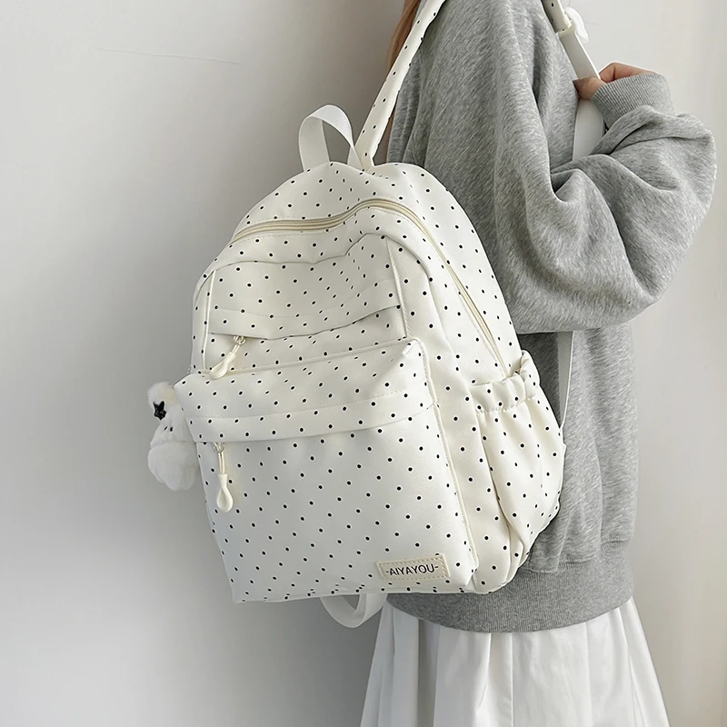 Cute Polka Dot Aesthetic Backpack Large Capacity Travel Backpack for Female Elementary & Middle