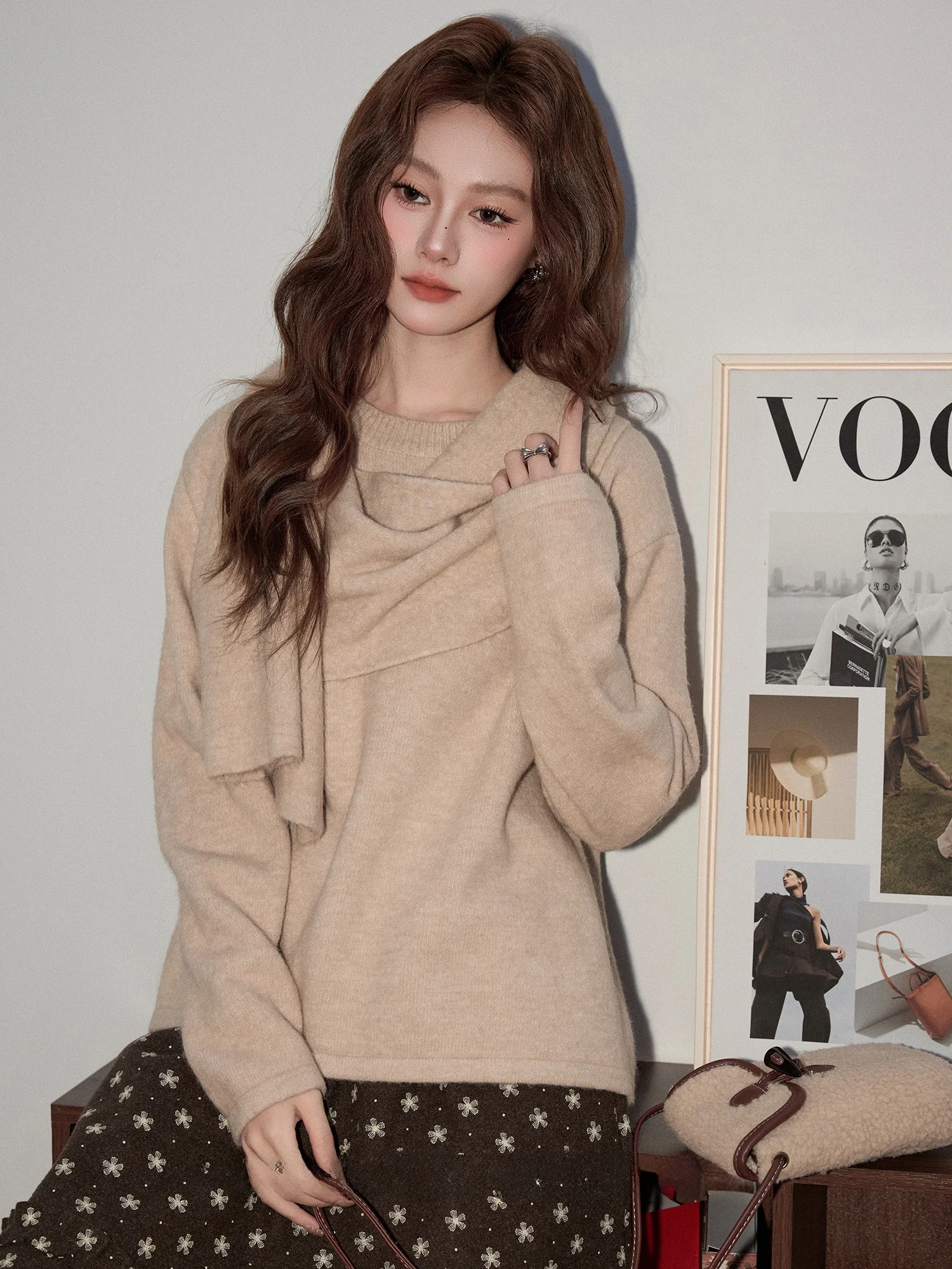 

Mii Xiao Ke Women's Knitted Sweater Spring New Loose Fit Casual Style Long Sleeve round Neck Warm Soft Versatile Base Layer Top
