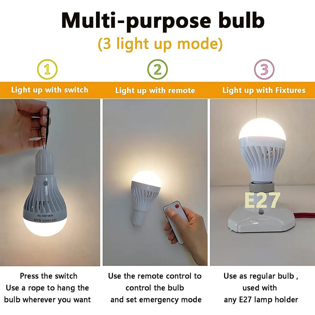 NEW Outdoor Camping LED Rechargeable Bulb Emergency Home Lamp Lantern Portable Camping Light for BBQ Patio Porch Garden