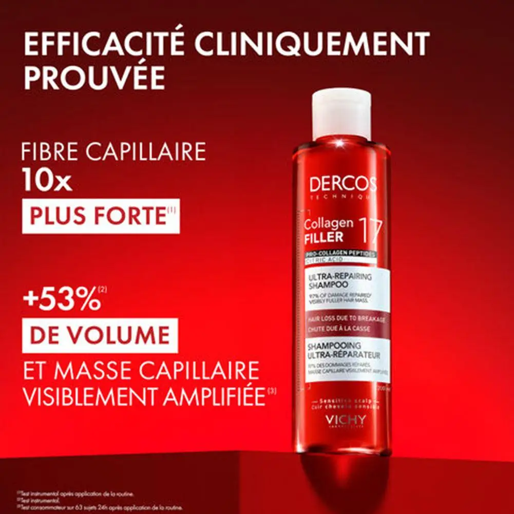 

Vichy Dercos Collagen Shampoo 250ml Anti Breakage Hair Loss Treatment Ultra Repairing Volumizing For Damaged Hair