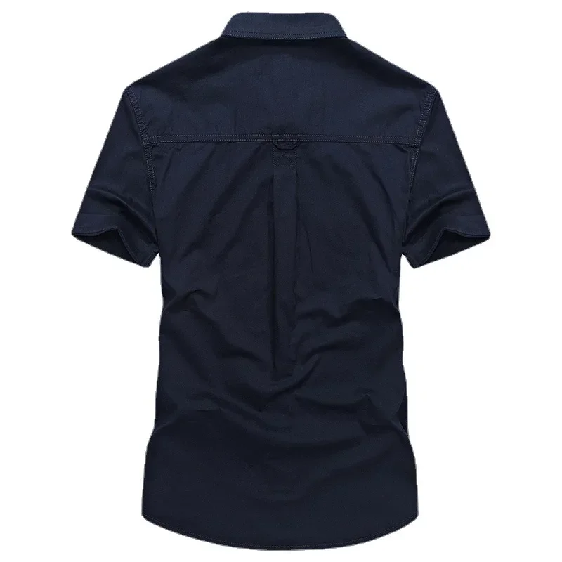 Men's Summer Short Sleeve Shirt Washed Cotton Loose Outdoor Tooling Shirt For Men Bussiness Solid Color Thin Fashion Tooling Top