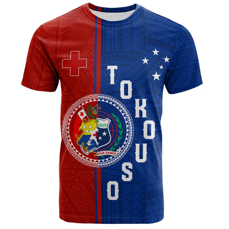 3D Printed Samoa Map Flag Graphic T Shirt Men Women American Samoa Emblem Short Sleeves T-shirt Vintage Mens Kids Clothing