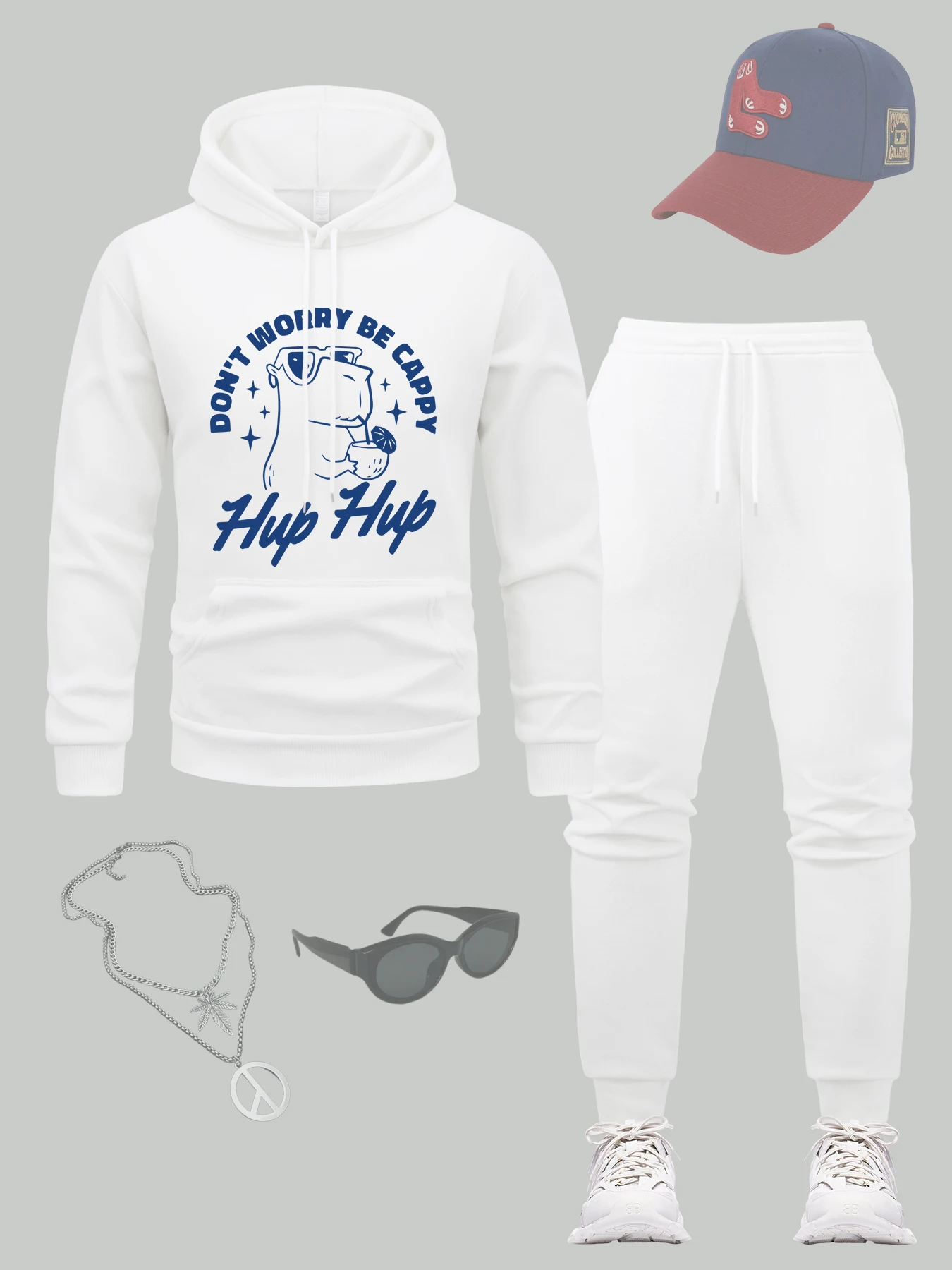 

Мужской костюм с капюшоном с принтом Don't Worry Be Cappy, модный осенний спортивный костюм, универсальные повседневные спортивные штаны, удобный комплект уличной одежды для бега