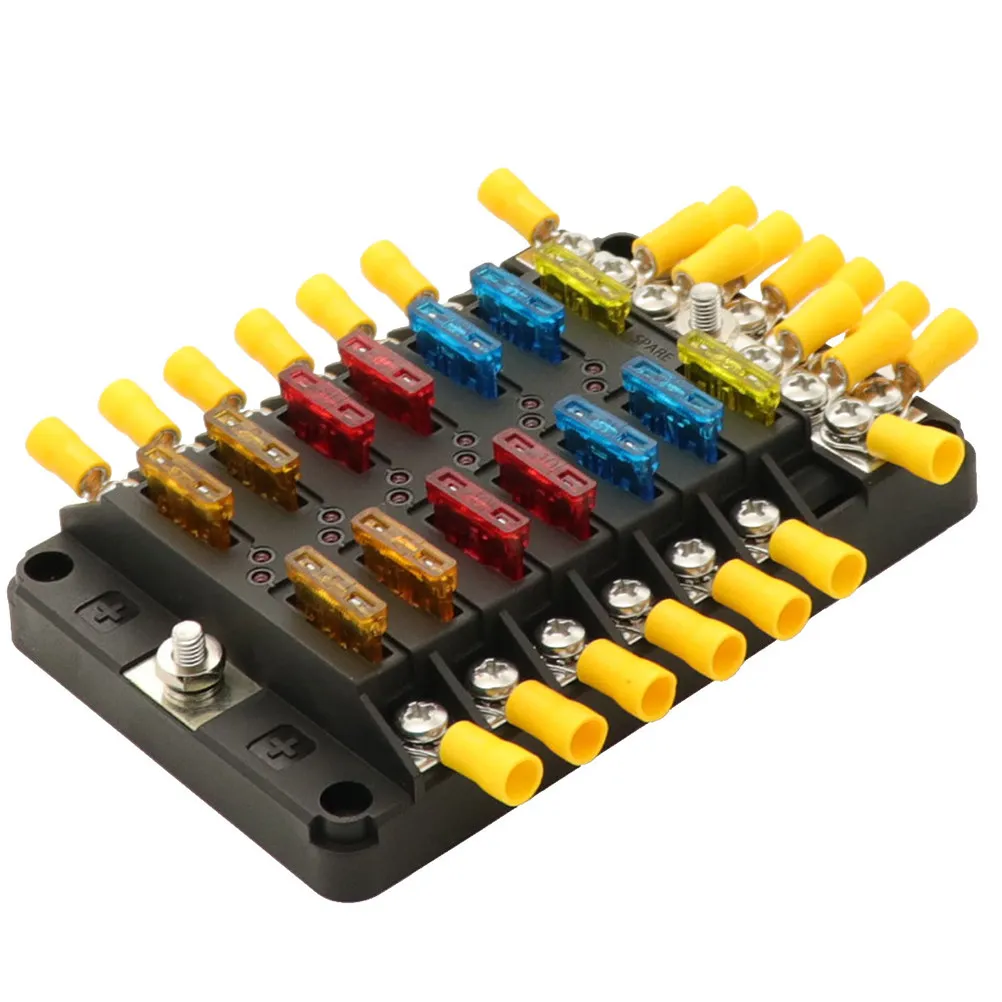 

12 Ways Fuse Box with Transparent Rotating Cover LED Warning Indicator Pa66 Nylon Flame Resistant for Car Boat Marine Fuse Panel