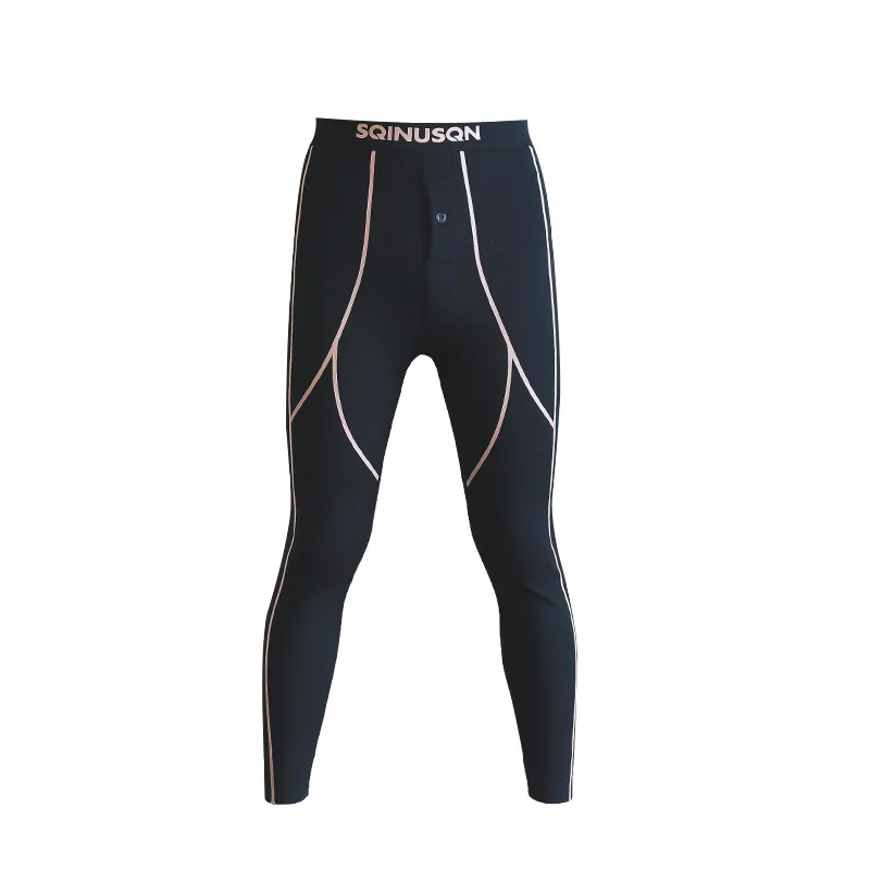 Men Fleece Lined Thermal Pants Slim Fit Shark Leggings Stretch Body Shaping Warm Long Johns Front Button Underlayer Trousers