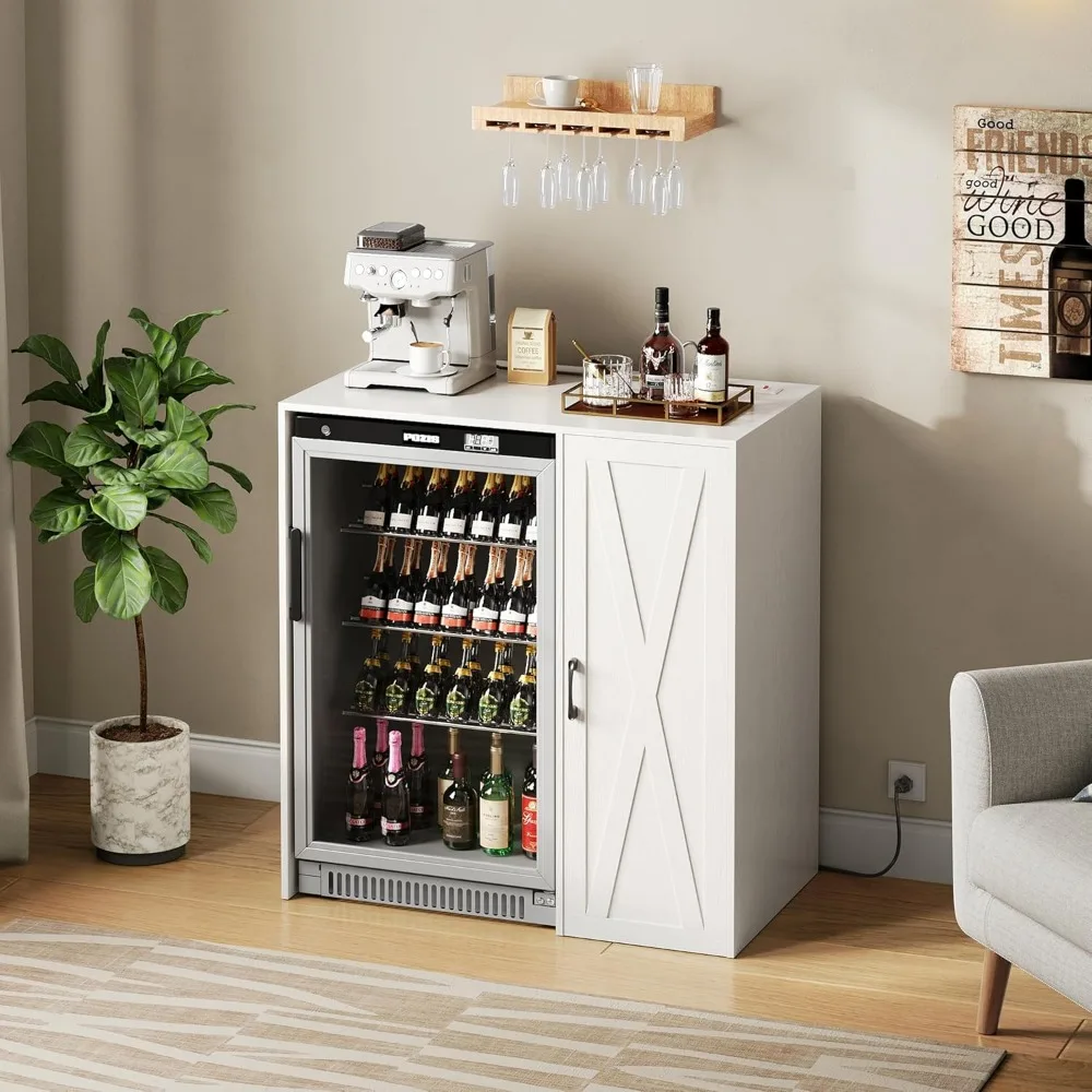 خزانة ثلاجة النبيذ المدمجة مع مساحة تخزين، وخزانة بار القهوة، ومخرج طاقة، وتناسب 24 زجاجة، ومنظم من 3 طبقات، وستان ثلاجة #6