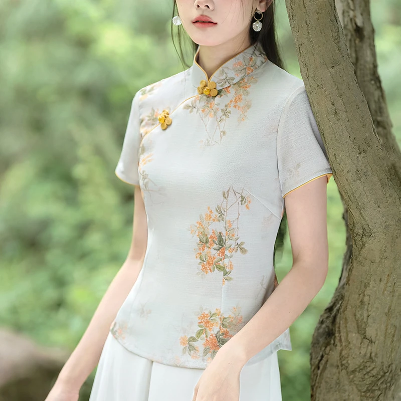 

Новая женская одежда в стиле танчжуан 2026: топы-ципао в традиционном китайском стиле, элегантные блузки с цветочным принтом, повседневные рубашки ханьфу