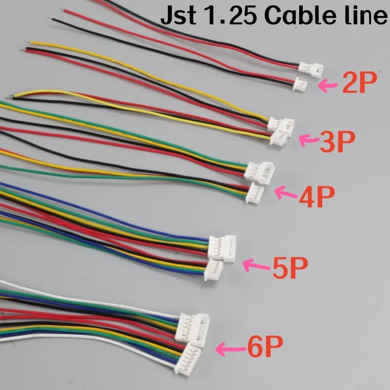 10pcs 100mm Mini Micro JST Connector Set 1.25mm Cable with 2/3/4/5/6 Pin Male Female Plug 2P/3P/4P/5P for Electronic Components