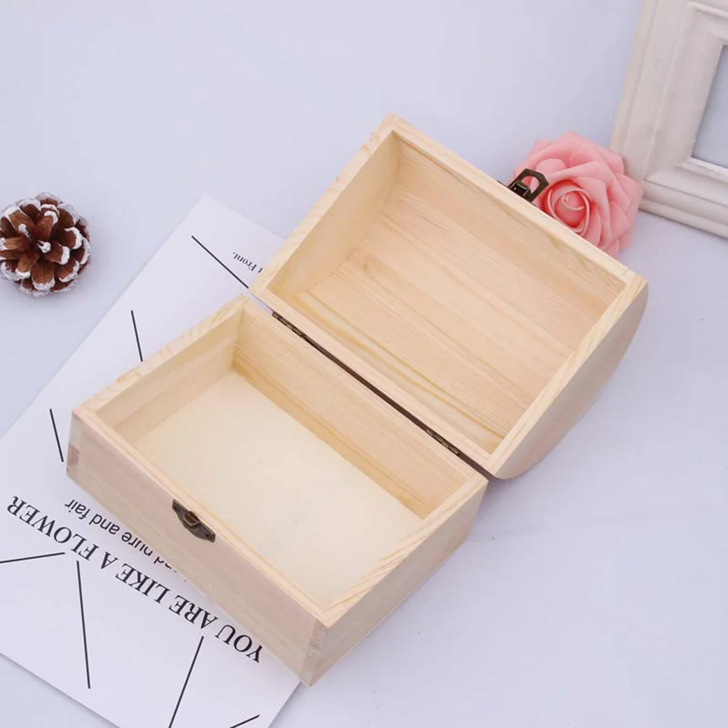 1x Plain Wood Wooden Arched Hinged Storage Boxes Craft Gift Box Multifunction Home Jewelry Sundries Cosmetics Storage Boxes