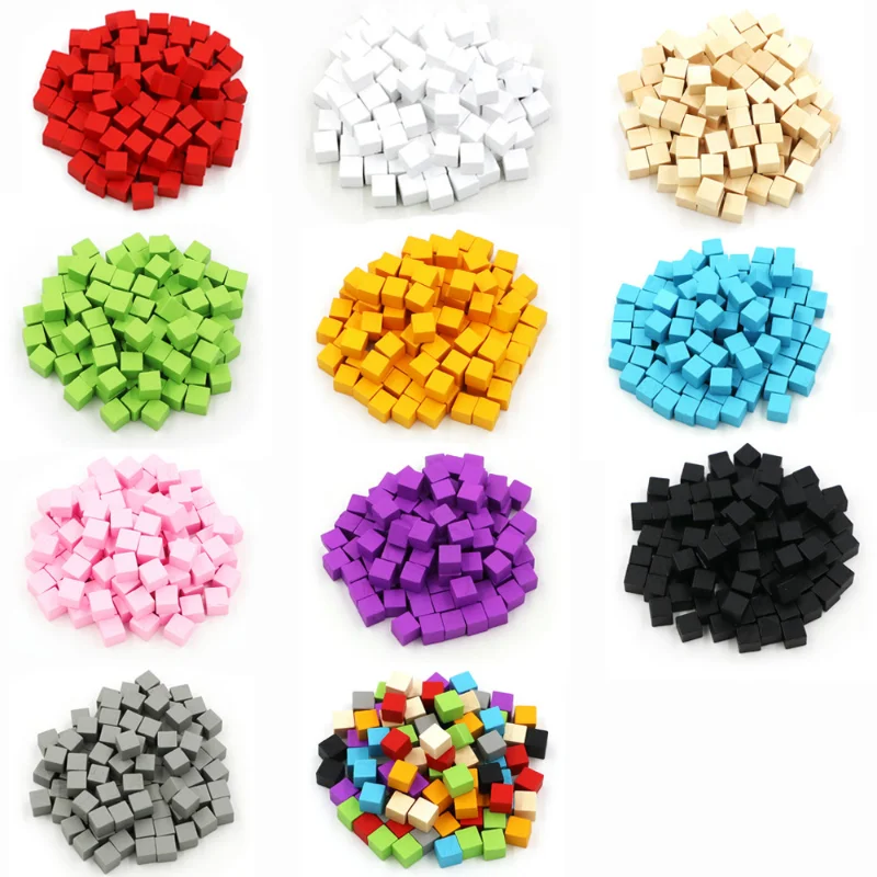 500pcs/set Wood Cubes 10mm Blocks Blank Dice Square Corner Colorful Board Games Dices For Game pieces Early Education